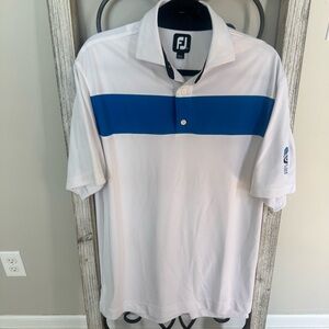 FootJoy Men's White Polo‎ with Blue Stripe Paint Creek Country Club Size Medium